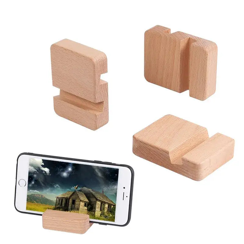 Wooden Mobile Phone Stand for Desk - Natural Beech Wood Tablet Holder - Single Slot & Double Slot